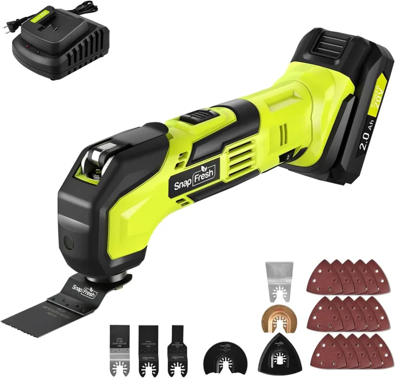 SnapFresh Cordless Oscillating Tool, 20V Multitool with 6 Speed, 3.2° Oscillation Angle, 22 Accessories, 2.0Ah Battery and Fast Charger, Tool Kit for