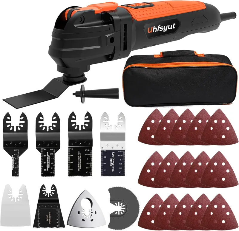 6-Speed Oscillating Multitool with 23-Piece Kit and Storage Case | Quick Change Blades for Wood/Metal/PVC | Includes Sanding Disc, Scraper, 15 Papers
