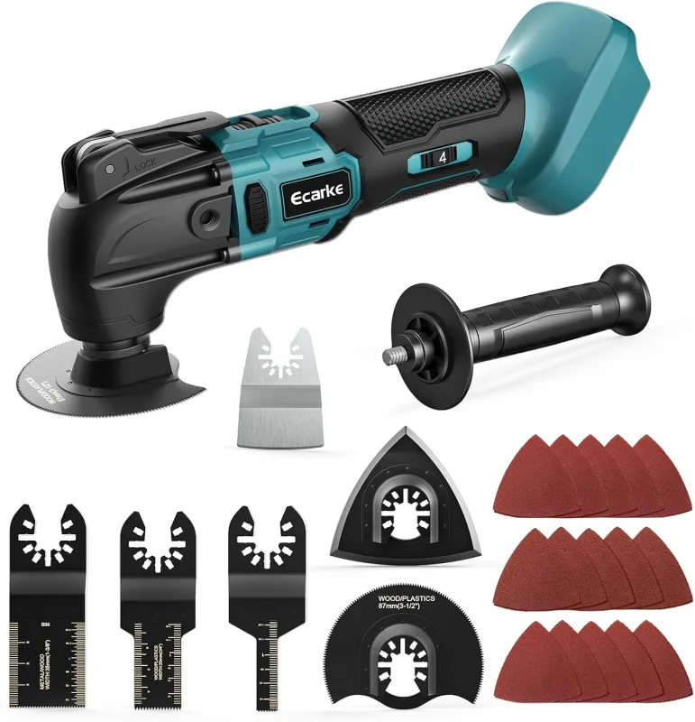 Ecarke - Multifunctional Cordless Tool for Makita 18V Li-Ion Battery, 6 Adjustable Speed, Brushless Motor for Removing, Scraping, Cutting with 23 Accessories (Batteries Not Included)
