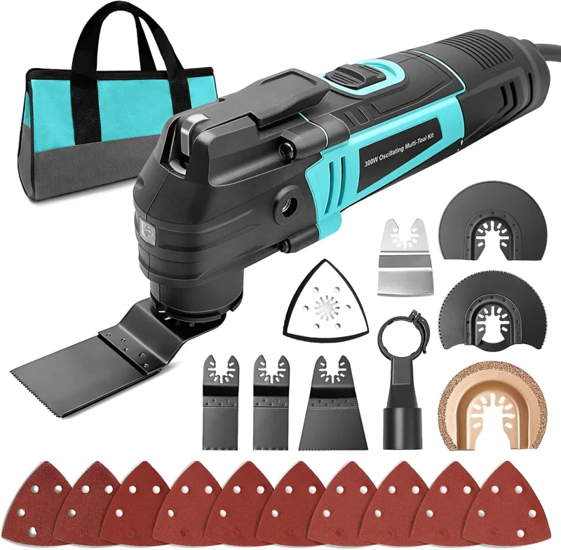 BLUEMARS 300W Oscillating Multi-Tool, 6 Variable Speeds & 3.2° Oscillation Angle, Tool-Free Blade Change, 17-Piece Accessory Kit for Sanding, Cutting, Scraping, Grinding