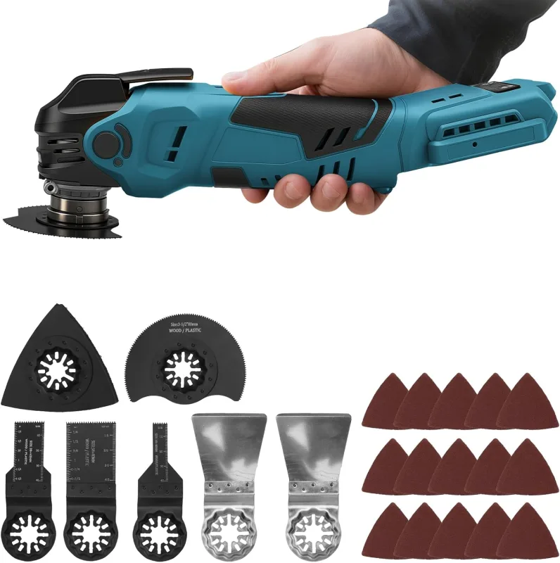 Battery Operated Oscillating Tool Compatible with Makita 18V Battery (NO Battery), 8000-22,000 RPM, Brushless Multifunction Tool with 5 Speeds and 22 Accessories, Cutting and Sanding