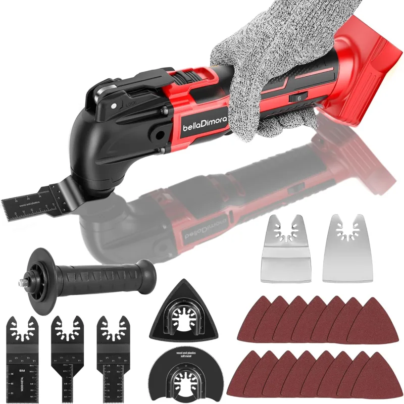 Oscillating Multitool Compatible with Milwaukee 18V Battery (Battery Not Included), Cordless Oscillating Tool, Brushless Motor, 6 Variable Speed, 23 Piece Kit for