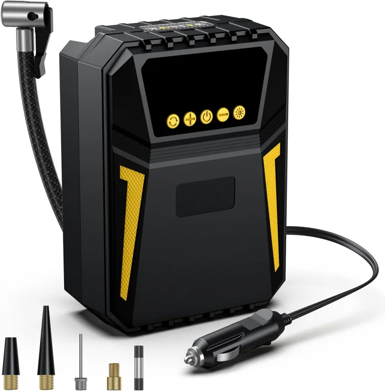 Inflador Ruedas Coche - Compresor Aire Portatil 12V DC, Compresor Aire Coche 150PSI con Linterna - para Coches/Motos/Bicicletas/SOS Emergencia, Presión Preestablecida y Apagado Automático