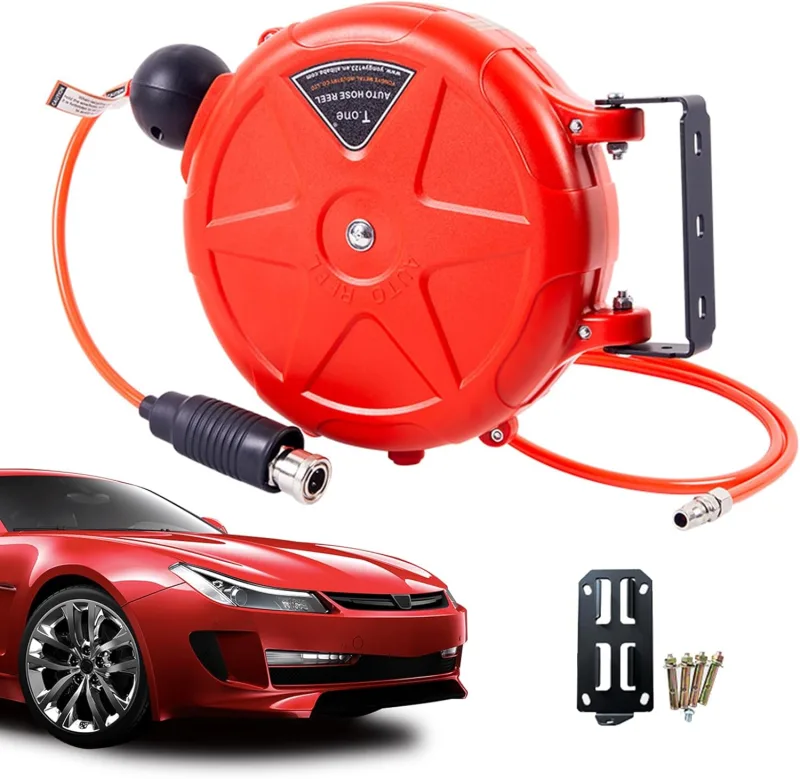 Carrete de manguera de aire retráctil, carrete de manguera de aire, herramienta de manguera de aire de rebobinado automático de 10 m con soporte giratorio, accesorio para compresor de aire para taller