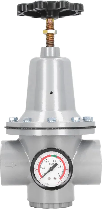 Regulador de compresor de aire Válvula de presión neumática con manómetro Rango 0.1 0.8MPa Construcción de aleación de aluminio Grado industrial para taller Garaje Herramien (CANTIDAD-32)