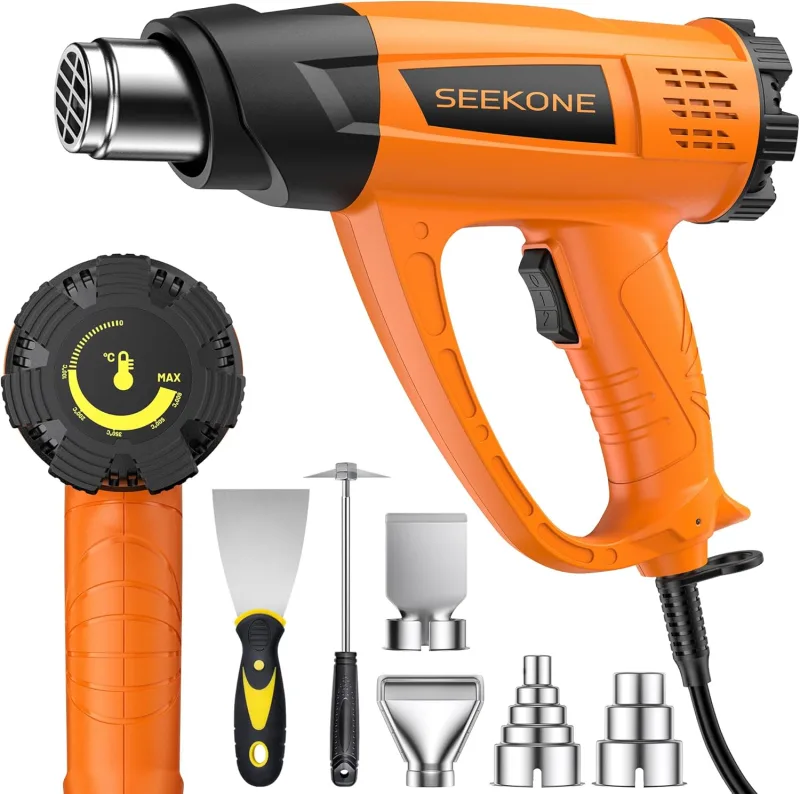SEEKONE Hot Air Gun 2000W, Heat Gun Variable Temperature Control from 60°C to 600°C, Stripper with Overload Protection, 7 Accessories, for Stripping, Welding and Shrinking