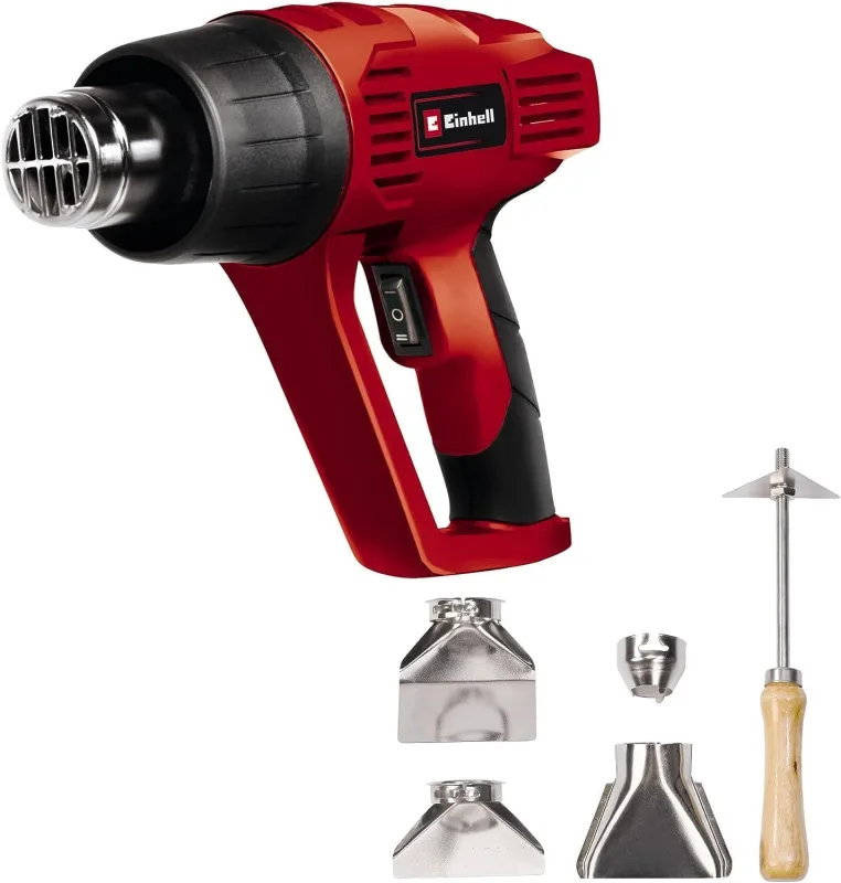 Einhell Hot Air Gun – TH-ha 2000/1-577068 – 2000 W, 2 Temperature Levels 350°/550°, Overheat Protection, Incl. 4 Nozzles and Paint Scraper