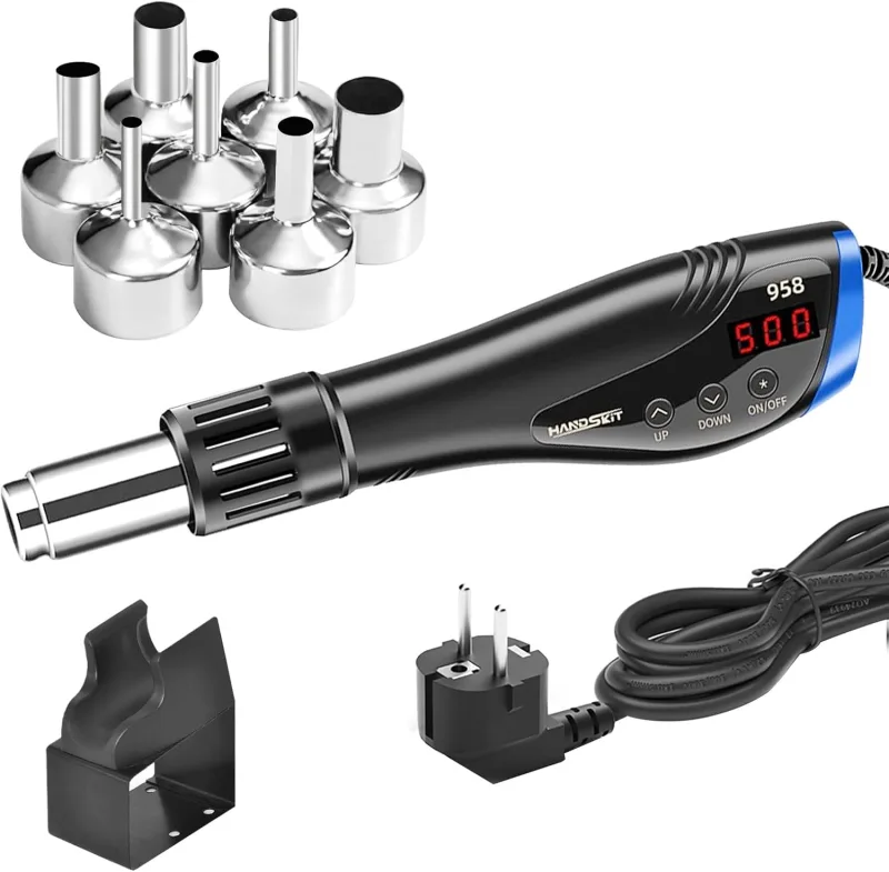 600W Mini Multifunction Hot Air Gun with Digital LED Display,Portable Heat Gun Adjustable Temperature 100℃- 500℃,Heat Gun with Double Protection,7 Nozzle Accessories