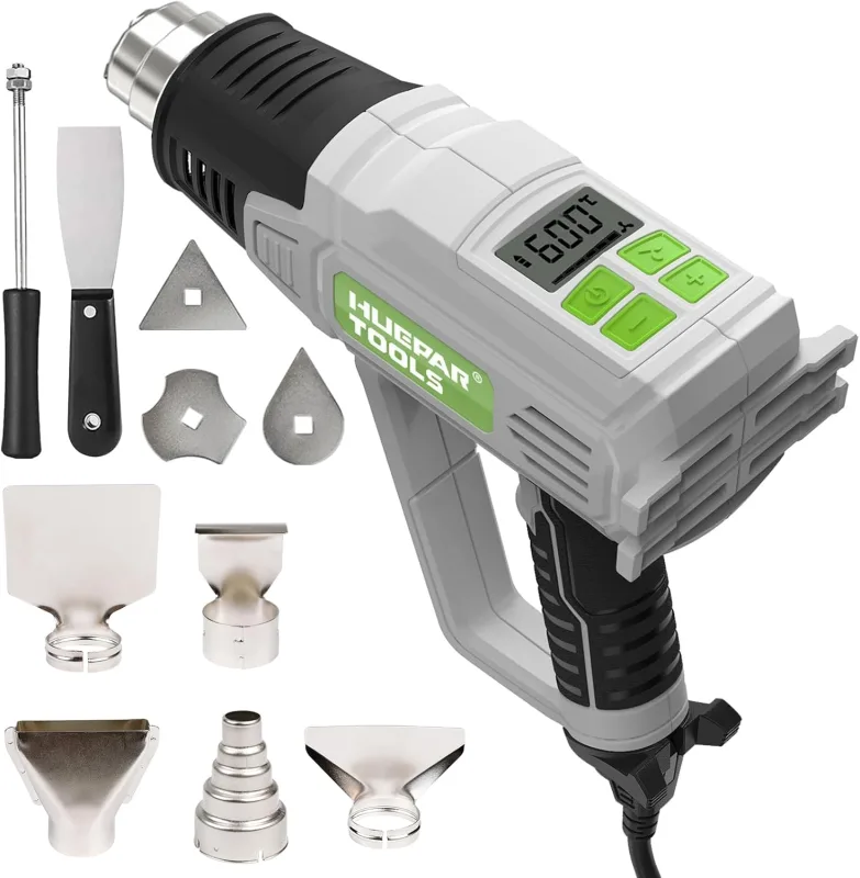 Huepar Tools HG01 Hot Air Gun with LED Display, 2300W Professional Adjustable Temperature Stripper 50-660°C Heat Gun, 10 Accessories