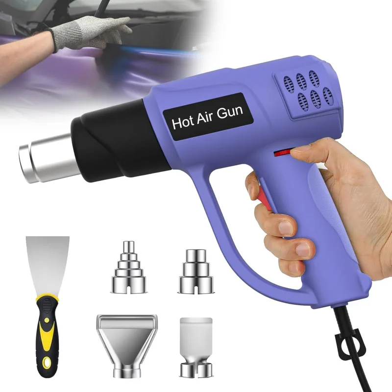 Mefine Hot Air Gun Fast Heating 60-600°C, Heat Gun 2 Speeds Overload Protection, Hot Air Gun 1600W with 5 DIY Accessories, Retractable Tubes