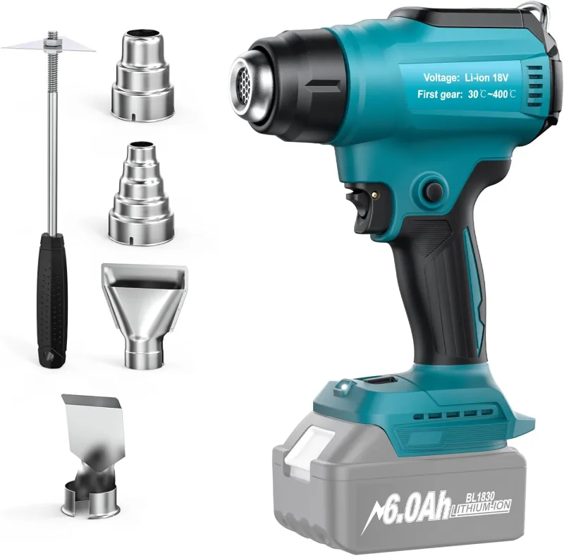 Cordless Heat Gun for Makita 18V Battery (No Battery) Heat Gun for Soldering, Bending Tubes, Paint Removal, Heat Gun with 4 Nozzles
