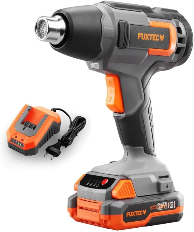 FUXTEC FX-E1HLP20 Thermal Stripper - with 2Ah Battery and 2.4A Charger - Hot Air Gun up to 550°C - Paint Stripping, Welding, Welding