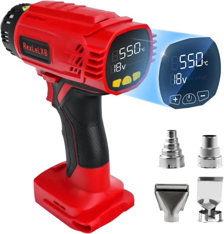 Hot Air Gun with Wireless Display for Milwaukee 18V Lithium Ion Battery 400W 1022℉(550℃) Heat Gun with Overload Protection, 4 Soldering Nozzles,