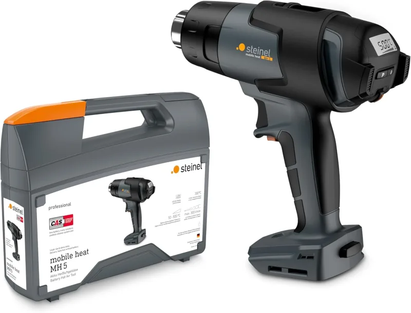Steinel Mobile Heat MH5 Professional Hot Air Gun with Battery in Case with 18 V Consumption, Temperature 500 °C, Flow Rate 300 L/min and LCD Display, Battery Not Included