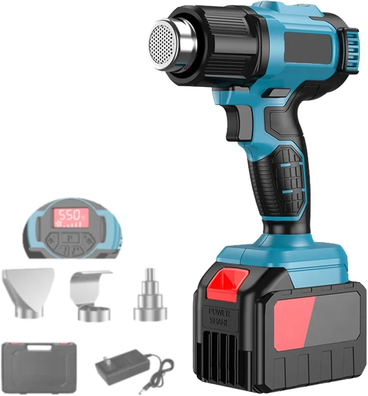 Pistola De Calor Inalámbrica, Ajuste De Temperatura De 200 °c a 550 °c, 5 Velocidades, Pantalla Digital, 3 Boquillas, Adecuada para Tubos Termorretráctiles Y Decapado De Pintura A