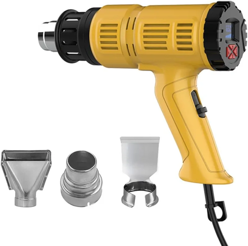 2000W Fast Heating Welding Hot Air Gun 3 Nozzles Heat Gun with LCD Digital Display Applicable to Retractable PVC Stripping Paint