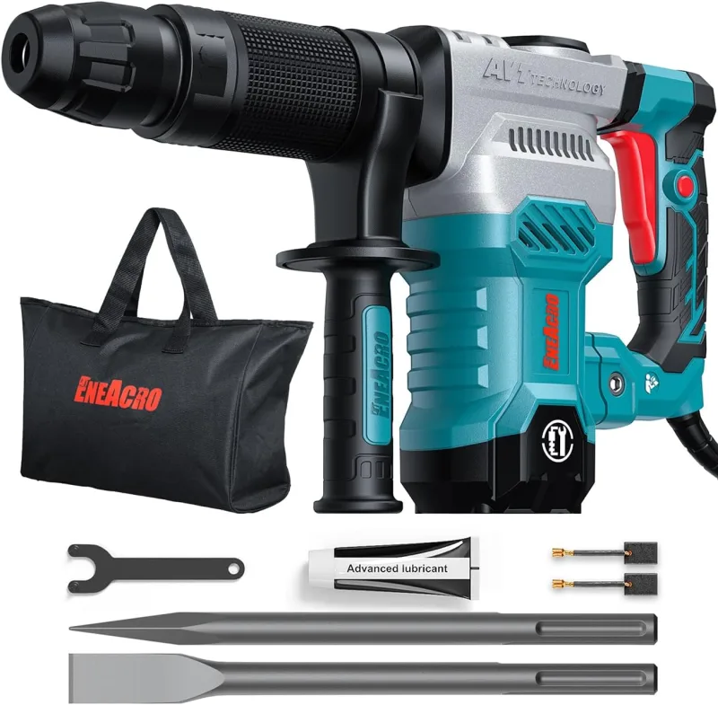 ENEACRO Martillo de Demolición SDS-Max, Potente Martillo Demoledor Eléctrico 1300W 20 Joule con Cuerpo de Aleación de Aluminio, Sistema Anti-Vibración, Incluye Cinceles y juegos de herramientas