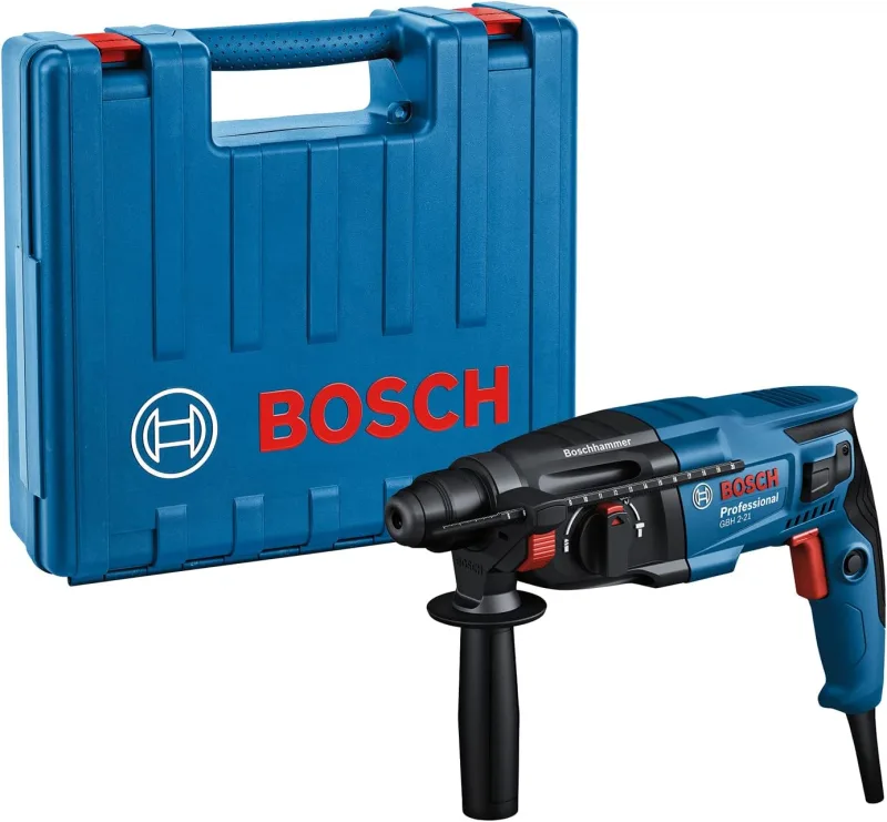 Bosch Professional martillo perforador GBH 2-21 (con SDS plus, incl. empuñadura auxiliar, paño para la máquina, profundidad retráctil, maletín)