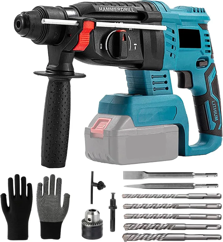 Electric Hammer Drill, Battery Powered Rotary Hammer, 7J Impact Energy with 10 Drills, Brushless Motor, Safety Clutch & Vibration Control (without battery and charger)
