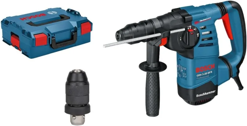 Bosch Professional martillo perforador GBH 3-28 DFR (incl. paño para la máquina, portabrocas de cambio rápido, portabrocas intercambiable SDS plus, empuñadura auxiliar, tubo de grasa, maletín)