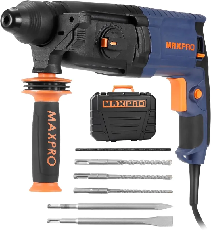 MAXPRO SDS-Plus 800W Hammer Driller, 6 Variable Speeds with 4 Functions: Calcestruzzo (26MM), Metal (13MM), Wood (30MM)