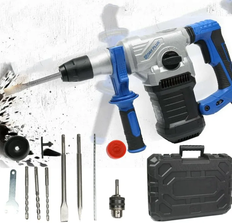 Rotary Demolition Hammer, Drill Demolier, Hammer Drill, Hammer Drill, 1500W, 4000 Percussions Per Minute, 3 in 1, Including Chisels, Drill, SDS Plus and Box