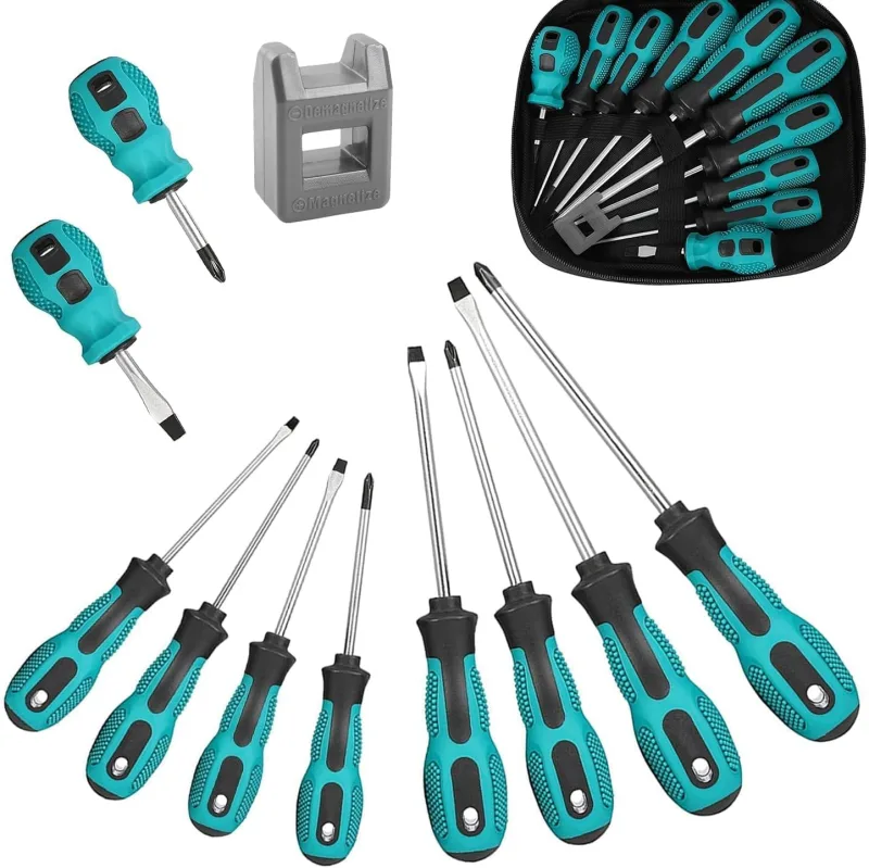 10 Piezas Juego de Destornilladores Magnéticos Profesionales, Destornillador Plano, Estrella, Precision Screwdriver Set con Caja de Almacenamiento