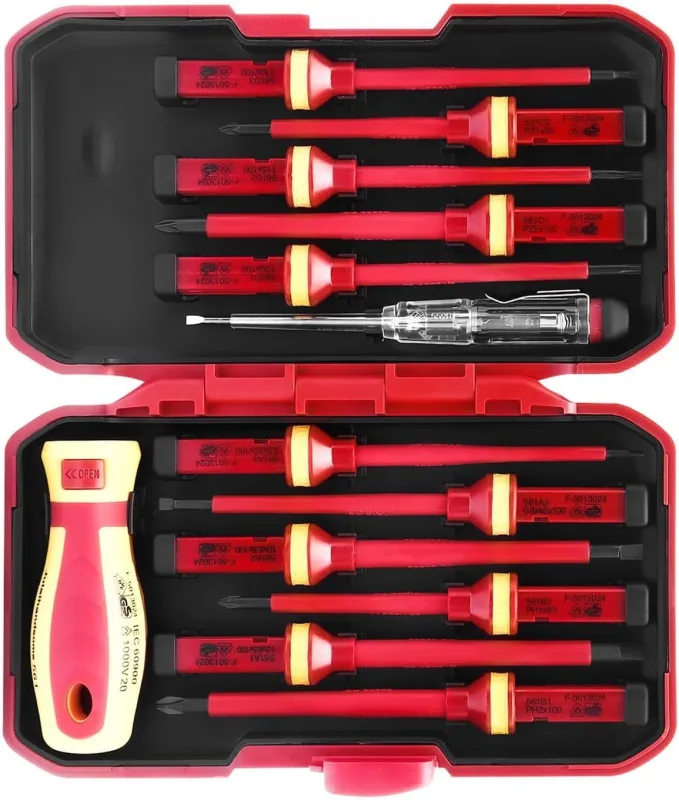 13 Piezas Kit Herramientas Electricista Destornillador Electricista, Aislamiento VDE Juego Destornilladores Electricista Juego de Destornilladores, Magnético Juego Destornilladores Profesionales