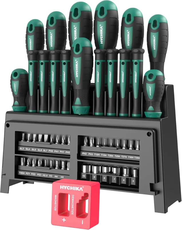 HYCHIKA Juego Destornilladores, 51PZS Kit Destornilladores Incluye Soporte de Almacenamiento, Aplicable a DIY, Muebles de Montaje, Mantenimiento Familiar, Uso del Taller