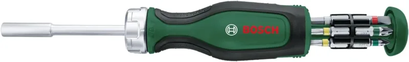 Bosch Destornillador de carraca con 12 puntas (alto par para un atornillado eficiente y de alta intensidad; depósito de puntas emergente; incluye 12 puntas; portapuntas magnético) - Amazon Edition