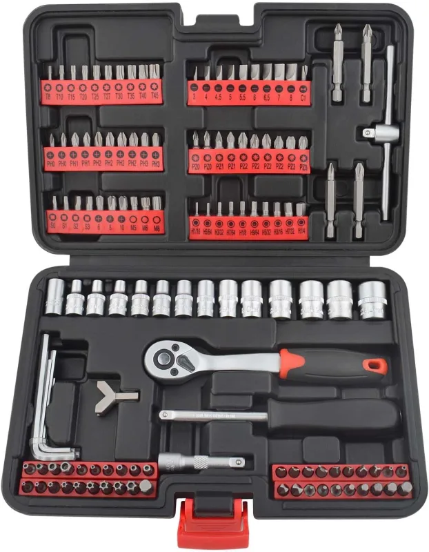 Gunpla 130 Pieces Case with Socket Wrench Set and Screwdriver Bits Mechanical Tool Kit for Car Repairs and Around the House