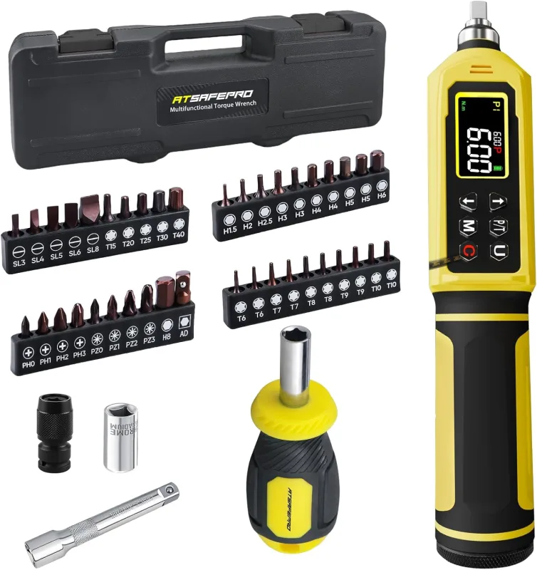 ATsafepro 46 Pezzi Cacciavite Dinamometrico Digitale 0.09 - 6 N.m, Chiave Dinamometrica 1/4'' con 40 Bit, Precisione ±2% con Notifica Acustica e LED per Manutenzione Biciclette, DIY