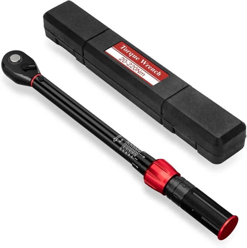 Llave Dinamométrica 1/2", 20-220 Nm Moto y Coche Llave Dinamométrica, Alta Precisión ±3%, 72 Dientes Doble Dirección Ajustable con Caja de Almacenamiento, para Coche Reemplazar Neumáticos