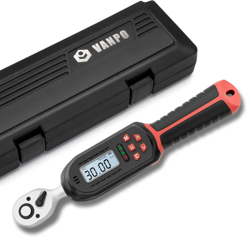 VANPO Digital Torque Wrench 1/4'', 1.5-30Nm Bicycle Torque Wrench, ±2% Error Accuracy with Preset Memory, Buzzer and LED Indicator