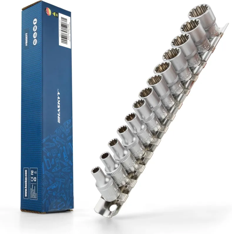 13 Piece Socket Set 1/4 Inch 4-14 mm 6-12 Point Torx I Serrated Serrated E Shape Socket Set