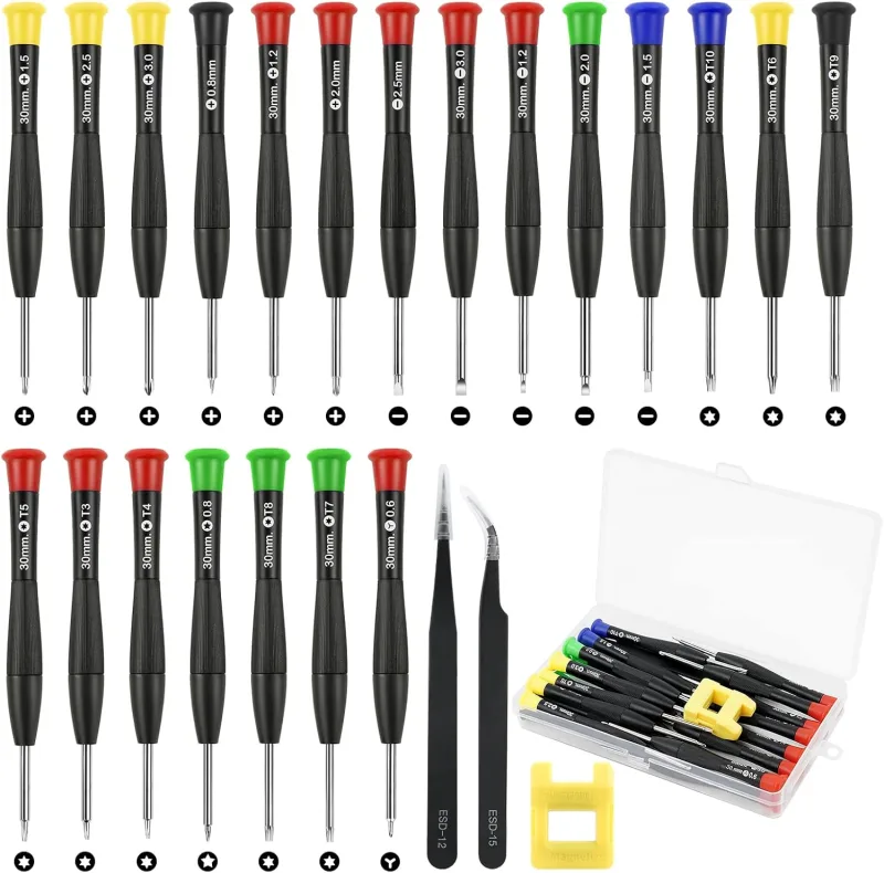 Ainiv 23PCS Juego de Destornilladores de Precisión, Destornillador de gafas Juego de Destornilladores de Precisión Multiusos,para relojes, gafas, teléfono móvil, de precisión con 2pinzas,magnetizador