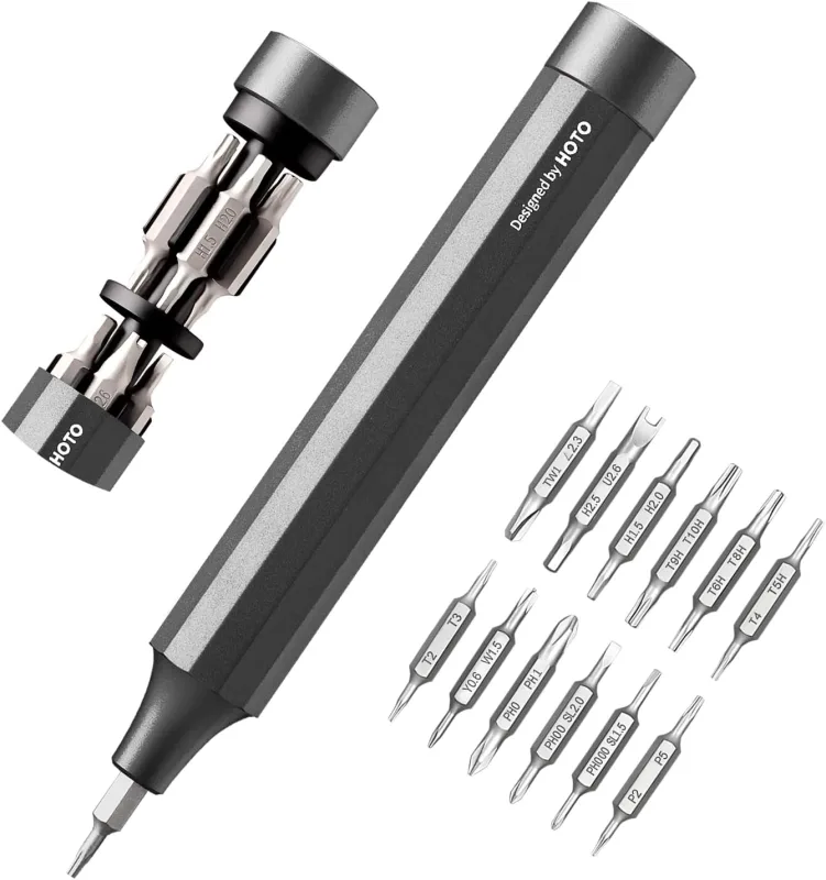 HOTO 24 in 1 Precision Screwdriver Set, Mini Tool Kit with 24 S2 Steel Tips, Manual Pen Shape, Ideal for Electronics, Glasses and Bracelets, Slate Grey, Gifts