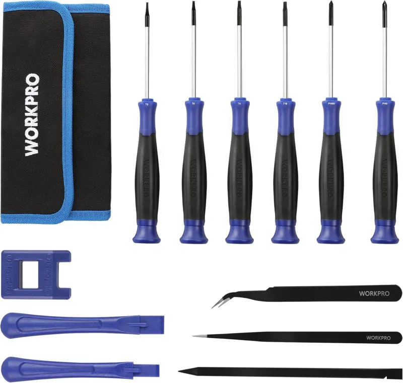 WORKPRO Destornilladores de Precisión 12-piezas, Juego de Destornilladores Magnéticos con Bolsa, Destornilladores de Punta Phillips y Torx, con Pinzas y Magnetizador para Bricolaje y Reparación