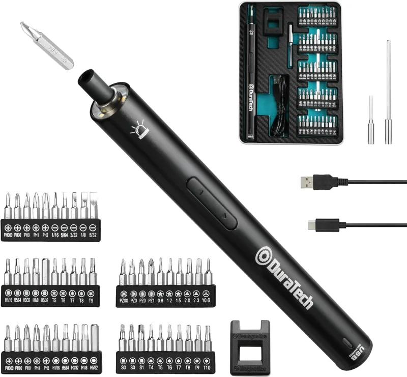 DURATECH Destornillador Eléctrico Precisión, Juego de Destornillador Eléctrico 55 Piezas con Magnetizador, Kit de Herramientas Precision Profesional para Reparación Phones, Reloj, Computadora