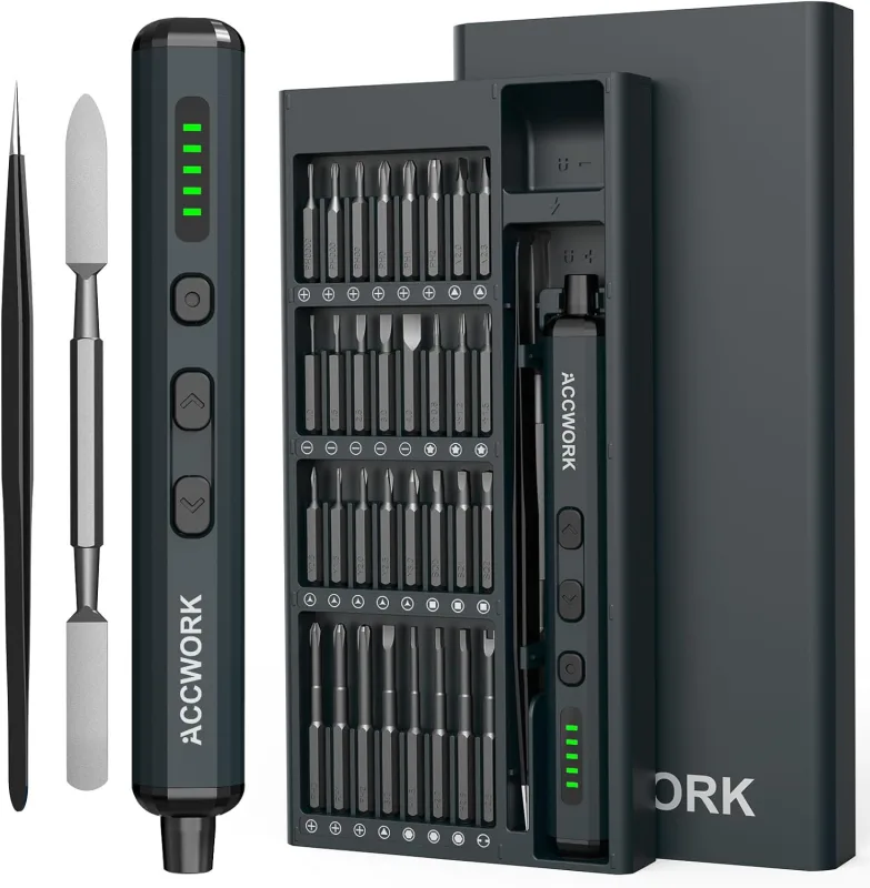 Destornillador Eléctrico Precisión 68 en 1, con 64 puntas magnéticas S2, 5 velocidades Torsión, LED Pantalla, Destornillador Electrico Pequeño Magnético Para Ordenador Portátil, Gafas, Relojes
