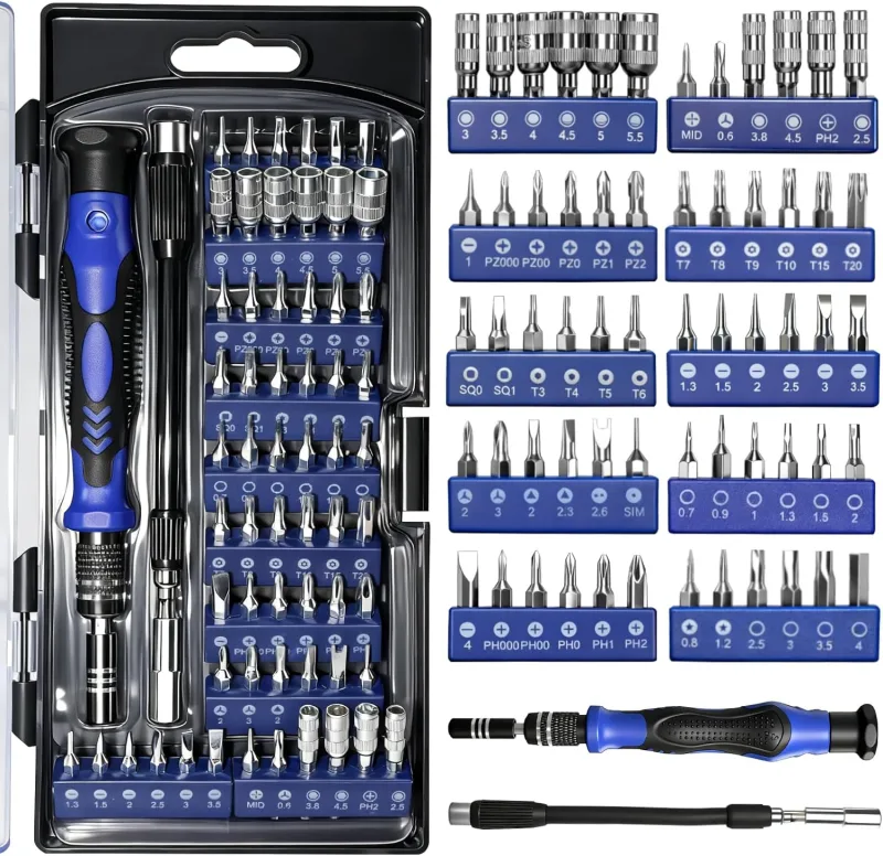 62 Pcs Destornilladores Precisión, Caja Herramientas Completa, 62 en 1 Herramientas Portátil, Destornillador Multipuntas, Cabeza Magnética, Diseño Compacto y Portátil per Laptop, Gafas