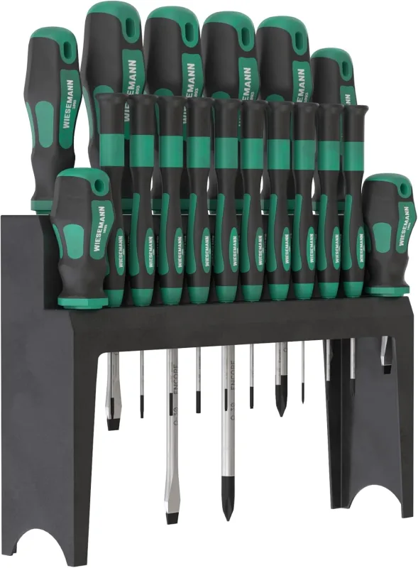 Juego de destornilladores 18 piezas largo, corto, mecánico de precisión, TX cromado con soporte de WIESEMANN1893 I, PH y TX con punta magnética I 81154