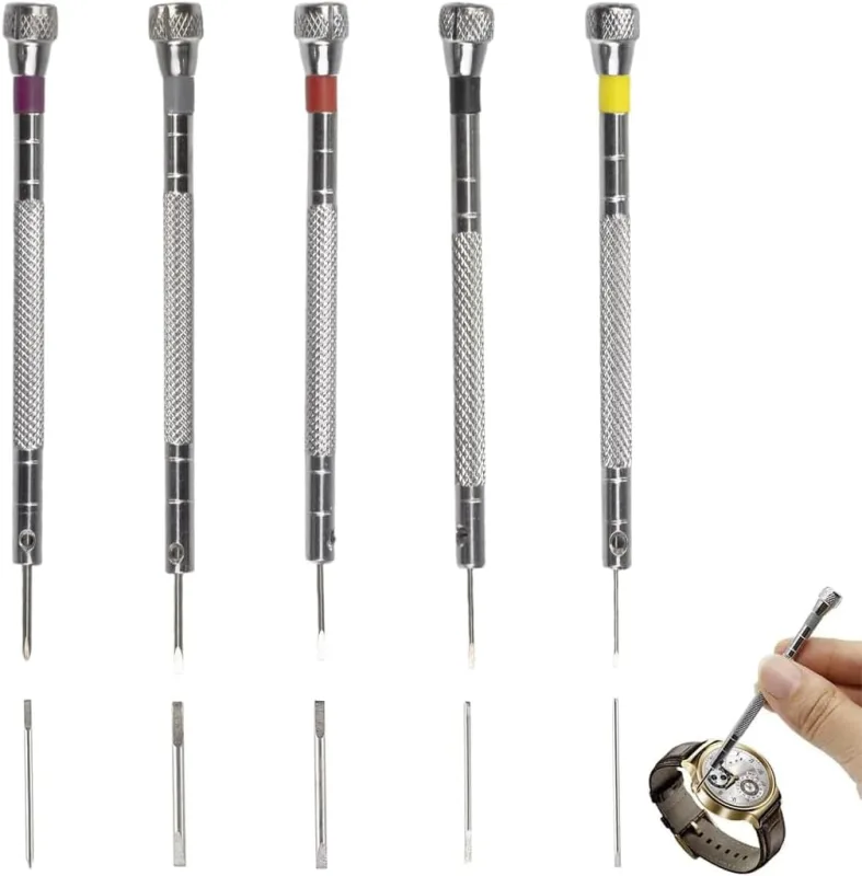 5 Piezas Juego de Destornilladores de Precisión 0,8-1,6 mm, Herramientas Relojero, Destornilladores de Relojero con Desmagnetizador para Reparar Reloj Lente