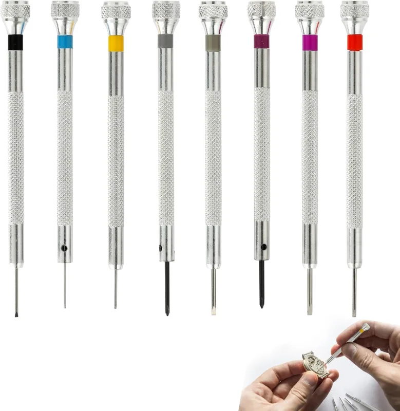 Set of 8 Precision Screwdrivers for Watch and Jewelry Repair - Jewelry Box Screwdriver Set - Micro Screwdriver for Eyeglass Repair 0.6/0.8/1.0/1.2/1.4/1.6mm