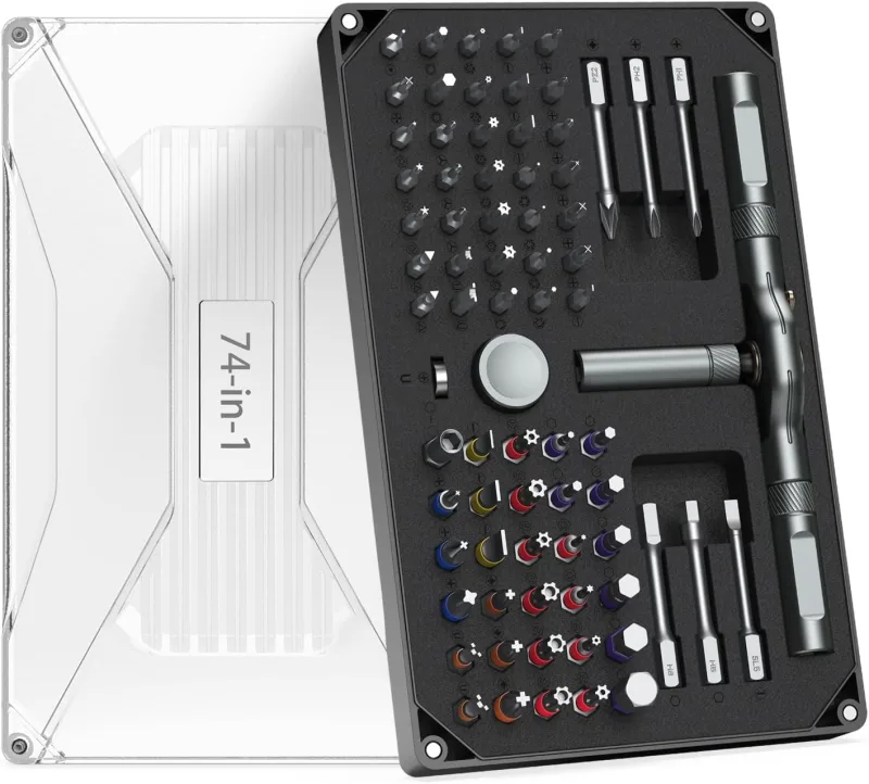 ORIA Juego de Destornilladores Magnéticos 74 en 1, Destornillador de Carraca con Manija en T y Estuche de Almacenamiento, Kit de Reparación de Precisión para Montaje de Muebles, Reparación