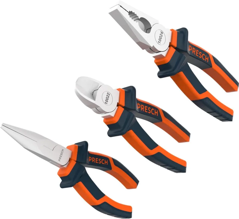 Presch juego 3 alicates - juego de alicates profesionales con alicate de punta, de corte 160 mm y universal 180 mm