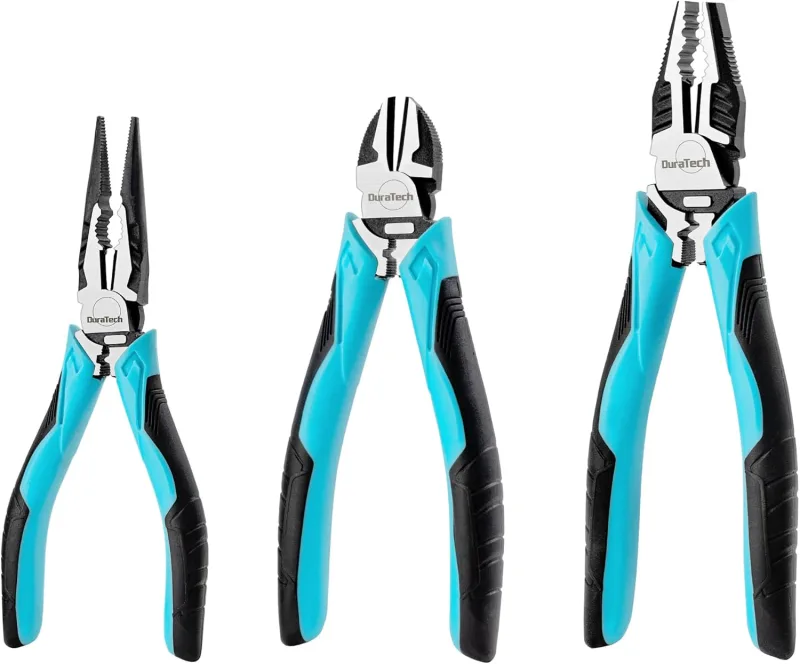 DURATECH Juego de Alicates, Alicates Profesionales 3-Piezas, Alicates Universales 200mm, Alicate de Punta Larga 160mm, Alicates de Corte Diagonal 160mm