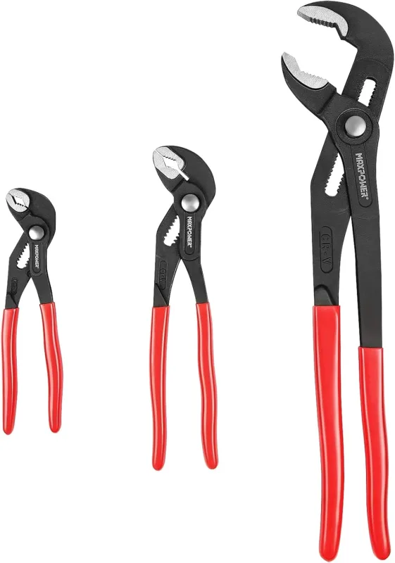 MAXPOWER Set of 3 Extendable Pliers, Adjustable Parrot Spikes Set Tongue and Groove Pliers for Multiple Opening Industrial Water Pump (175mm/240mm/415mm)