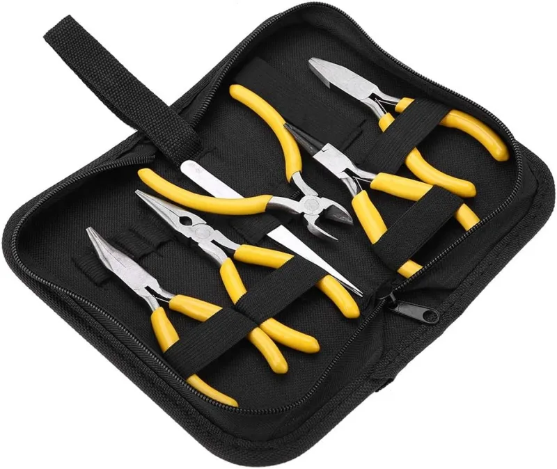 Jewelry Pliers Set, Durable 5 Pieces, Professional Jewelry Pliers Tool Set, Round Beads Set with Bent Tip, DIY and Making Pliers Kit