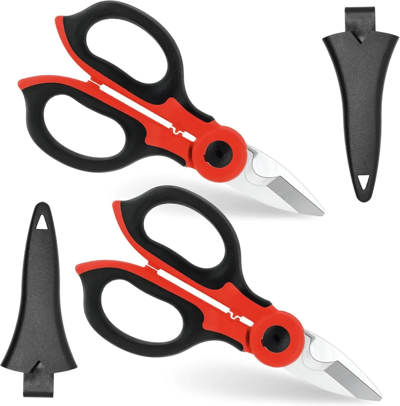 Pack de 2 Tijeras Electricista con Funda + Manual Exprés Digital Gratis | Tijeras Electricista Profesional Multifunción 155mm
